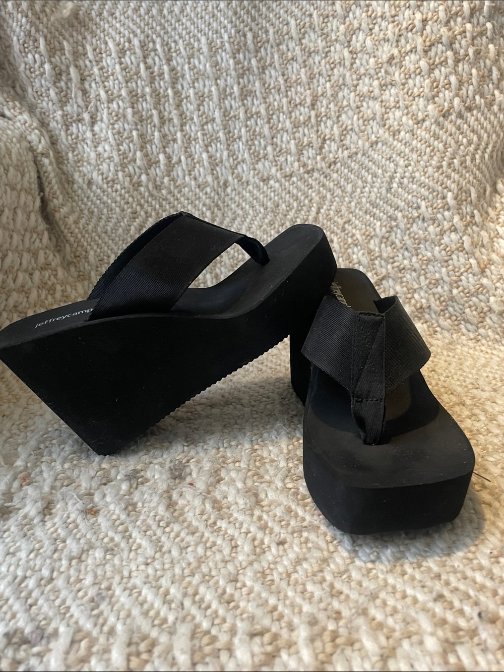 Jeffrey Campbell Black Platform Flip Flop Wedges